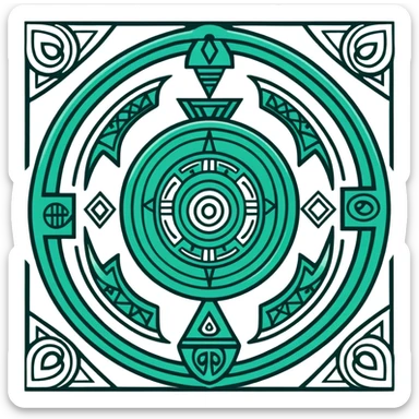 Ancient Maya symbols for message sending and receiving, stylized with authentic Maya animal messengers. Only dark green (#013220) lines on white background, geometric sticker