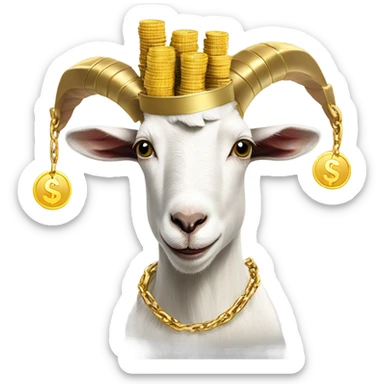A Goat with gold chains and money and a cap  sticker