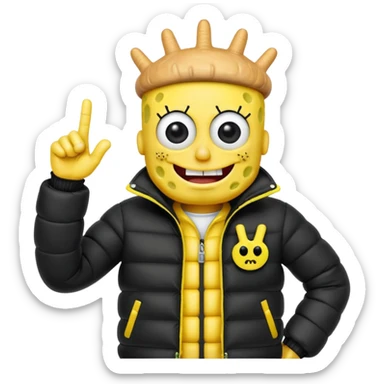 SpongeBob with a puffer jacket sticking up the middle finger sticker