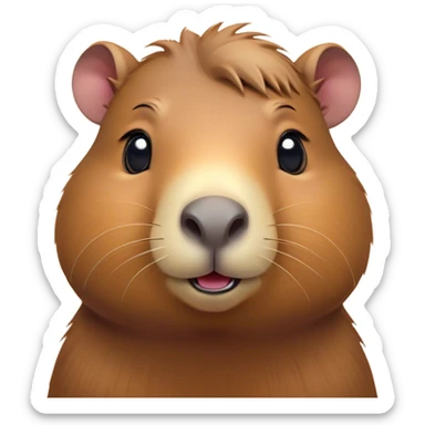 Cinematic Cute Capybara Portrait Emoji, Head tilted playfully and inquisitively, with a delightfully fluffy, rounded form accented by soft, inviting fur and round, sparkling eyes full of charm, Simplified yet irresistibly adorable features, highly detailed, glowing with a warm, friendly glow, high shine, affectionate and lively, stylized with a touch of whimsical cuteness, soft glowing outline, capturing the essence of a mischievous yet loving capybara that feels like it could tumble out of the screen into your arms! sticker