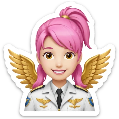 Commander Bloom – pink ponytail pilot in white uniform and gold wings sticker