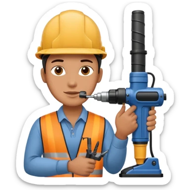 emoji of a human operator who's drilling a panel. cartoon style sticker