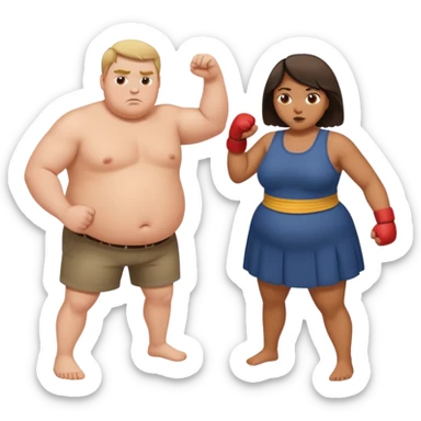 Fat tall white man and slim short mixed race girl fighting  sticker