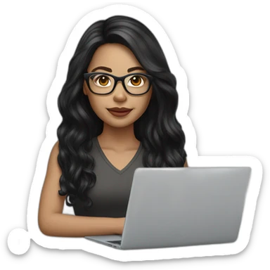 woman light skin long black hair square glasses on laptop sticker