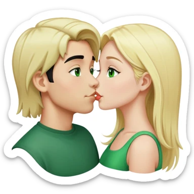 Kissing couple of boy with short black hair and green eyes and blonde girl with long hair sticker