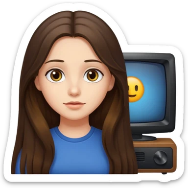 long haired brunette girl hazel eyes watching tv sticker