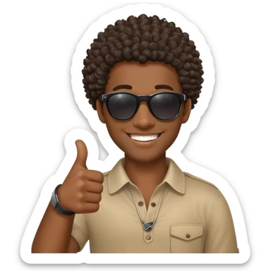 African Black tribal man with curly hair wearing sunglasses smiling thumbs up sticker