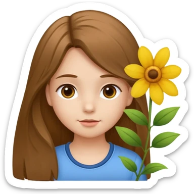 Ein braunhaariges Mädchen (glatte Haare ) mit einen Blume hinter dem ohr lange haare zur Seite kuckend Blume hinter dem rechten Ohr so das man es sieht zur Seite schauen soll das Mädchen  sticker