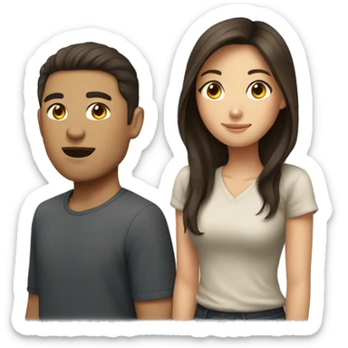 asian girl with brown haired guy sticker
