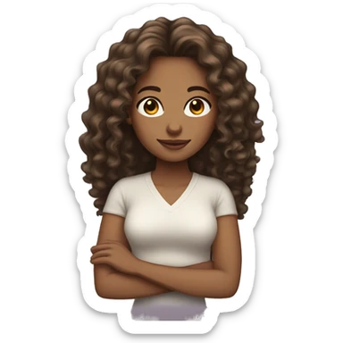 woman light brown skin long dark curly hair sticker