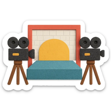 movie set with paper cutout look, cameras and stage sticker