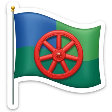 Emoji drapeau moitié à la verticale bleu en haut vert en bas avec une roue rouge au millieu  roue en plein millieu du drapeau sticker