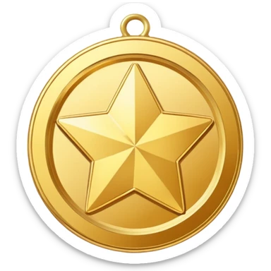 JUST THE CIRCLE golden medal in star shape, central empty space, details in border, golden sticker
