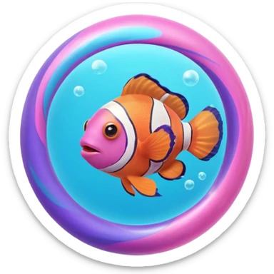 ball of cyan and pink, purple colored magic goo with Rainbow Colored ClownFish sticker