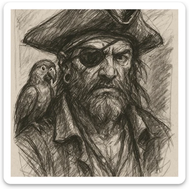 pirate with eye patch and parrot sticker