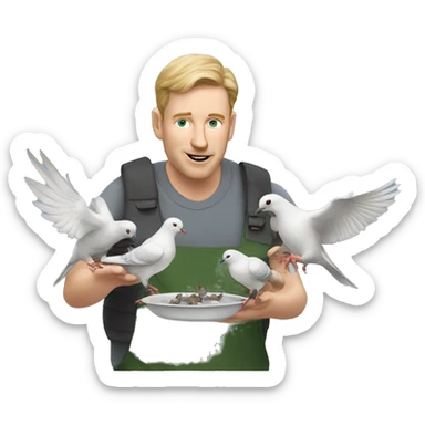 white man feeding pigeons sticker