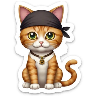 cat full body sitting wearing a pirate eye patch sticker