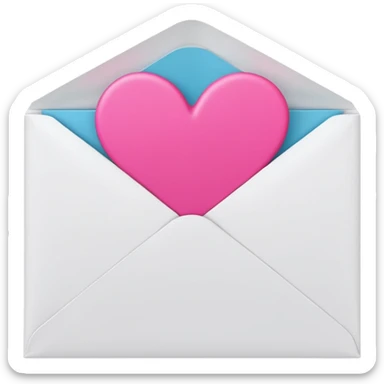 A 3D render of a white letter envelope with a vibrant pink heart sticker, clean background sticker