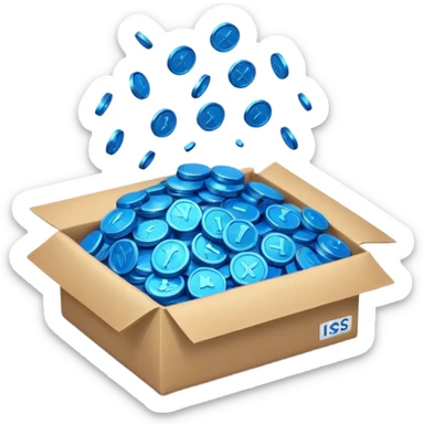 blue coins credit in a package sticker