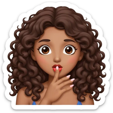 Brown woman with dark brown long curly hair blowing a kiss  sticker