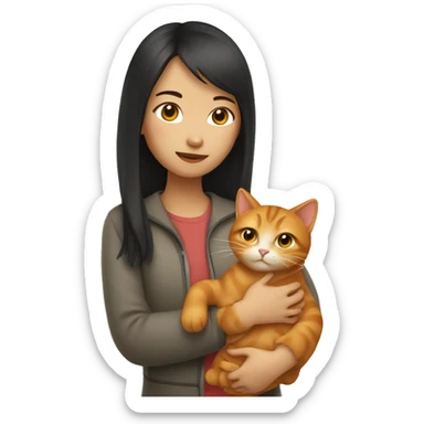 Asian girl holding ginger cat sticker