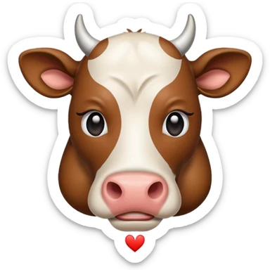 cow emoji with neutral or slightly sad expression, broken heart symbol nearby, simple and clear design sticker