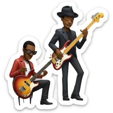 Marcus Miller playing bass guitar, Miles Davis playing trumpet  sticker