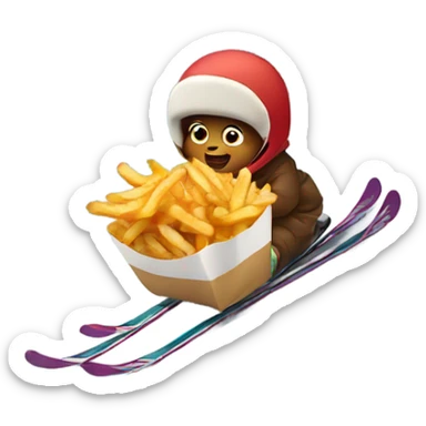 Baby skiing down mountain eating fries  sticker