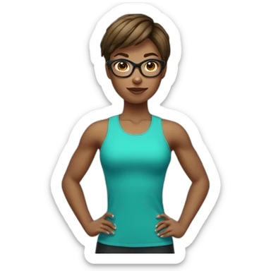Sports Girl with short hair glasses and dumbbell sticker