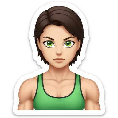 a green eyed pretty brunette with muscles sticker