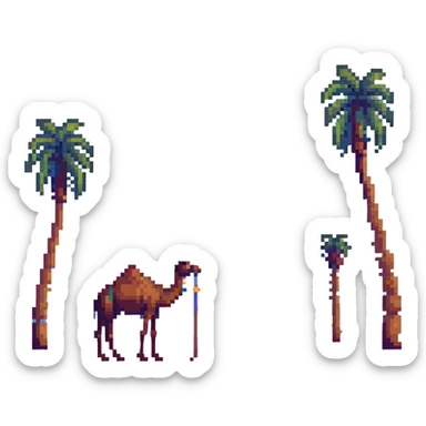 Desert landscape with camel and palm trees, Saudi Arabia sticker