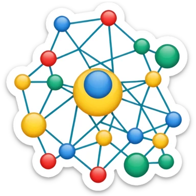 Several different symbols (graph, drawing, abstract form) connected by thin lines into a single structure that emphasizes interaction. sticker