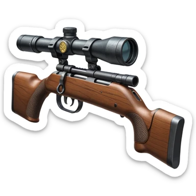 deer hunting bolt action rifle with a scope mounted to the top of the gun barrel and a sling attached properly to the underside of the gun sticker