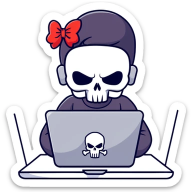 girl Punisher skull with bow typing on laptop sticker