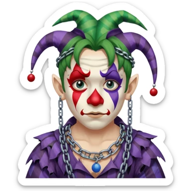 a chained wrangled jester sticker