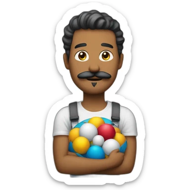  Expressivelyh strenuously carrying a lot of balls Man with mustache sticker