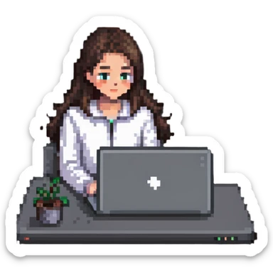 brunette girl working on a laptop sticker