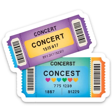 Concert ticket emoji, with a code at the side, ant the word "CONCERT" at the front sticker