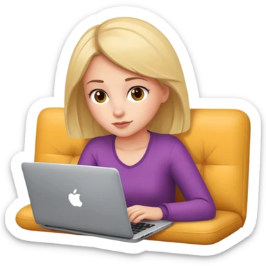 A girl is lying on the couch with a laptop, working sticker