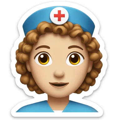 a white nurse with brown, curly hair in a blue uniform  sticker