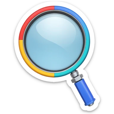 mechanical magnifying glass with industrial look, bolts and screws, colorful and minimal, emoji style, no text sticker