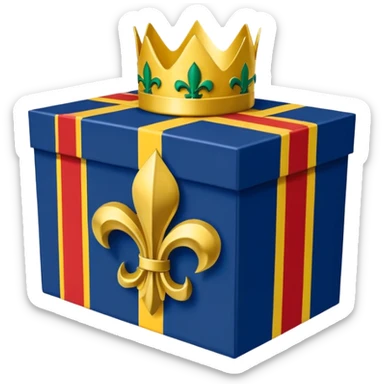 Louisiana Creole flag in 4 boxes: gold fleur-de-lis on deep blue/black; green, yellow, red stripes in upper right and lower left with green star in upper right; yellow castle on red in lower right. Flat vector, clean, high contrast, clear at small size. sticker