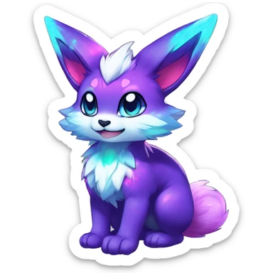 Anthro Fluffy Cool Cute Magical Elemental Shiny Colorful Neon Vibrant Colors Sparkle Kemono-style Chibi Fantasy-Animal-Fakémon-Pokémon-Hybrid Fur Sona Aesthetic Full Body sticker