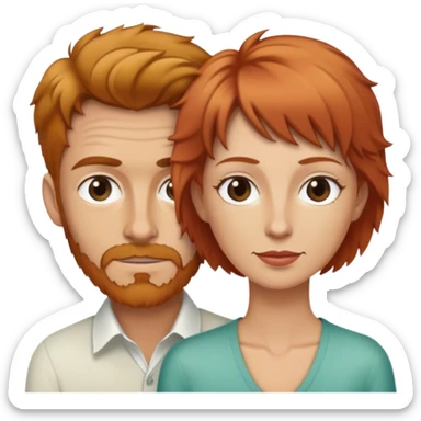 intimate moment between lovers tall strawberry blonde thin man. with short plus brown short shaggy hair women sticker