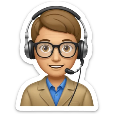 Un locutor de radio, moreno, con gafas sticker