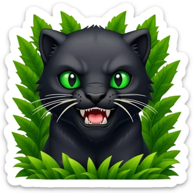black pantera animal with a sharp tooth behind a bush sticker