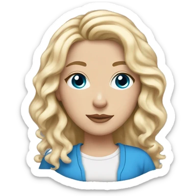 white girl blonde with middle wavy hair and blue eyes with cup of tea sticker
