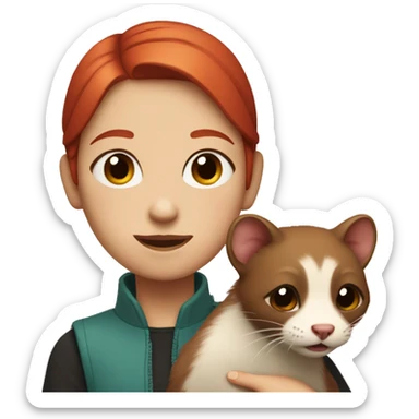 girl with red hair, with divided eyes, holding a ferret in her arms sticker