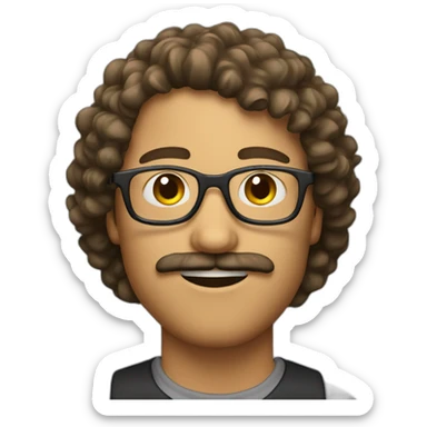 guy with a curly brown mullet mustache and glasses sticker