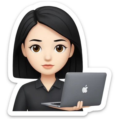 A marketer with a black macbook with black hair sticker